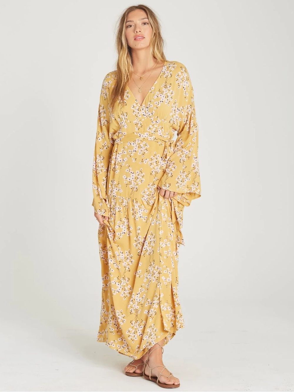 Mustard Floral Wrap Maxi Dress